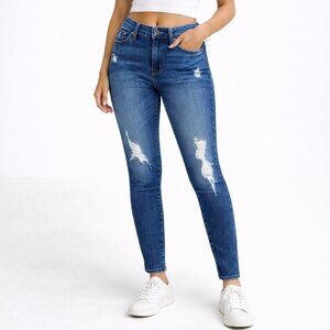 True Religion Skinny Jeans Size 33 Distressed Flap Pocket 90s Y2K Blue Denim